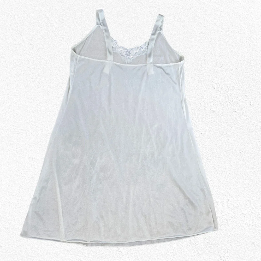 Vintage White Lace Trim Nylon Slip Dress Size Large 1970s 1980s Lingerie - Picture 8 of 8